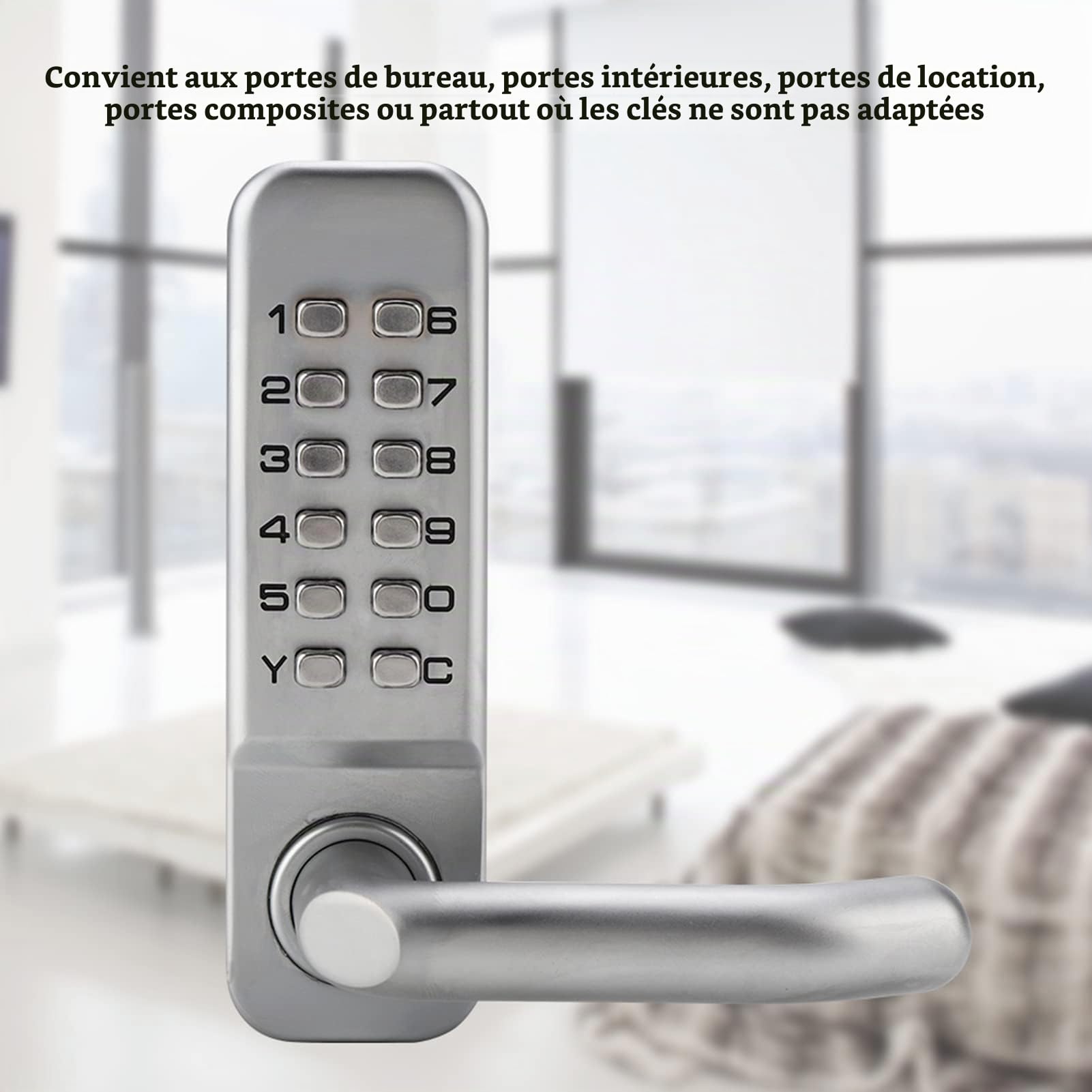 Serrure de Porte Mécanique Numérique avec Poignée, Combinaison 1 à 11 Chiffres, Alliage de Zinc, Étanche, sans Clé, pour Bureau et Maison