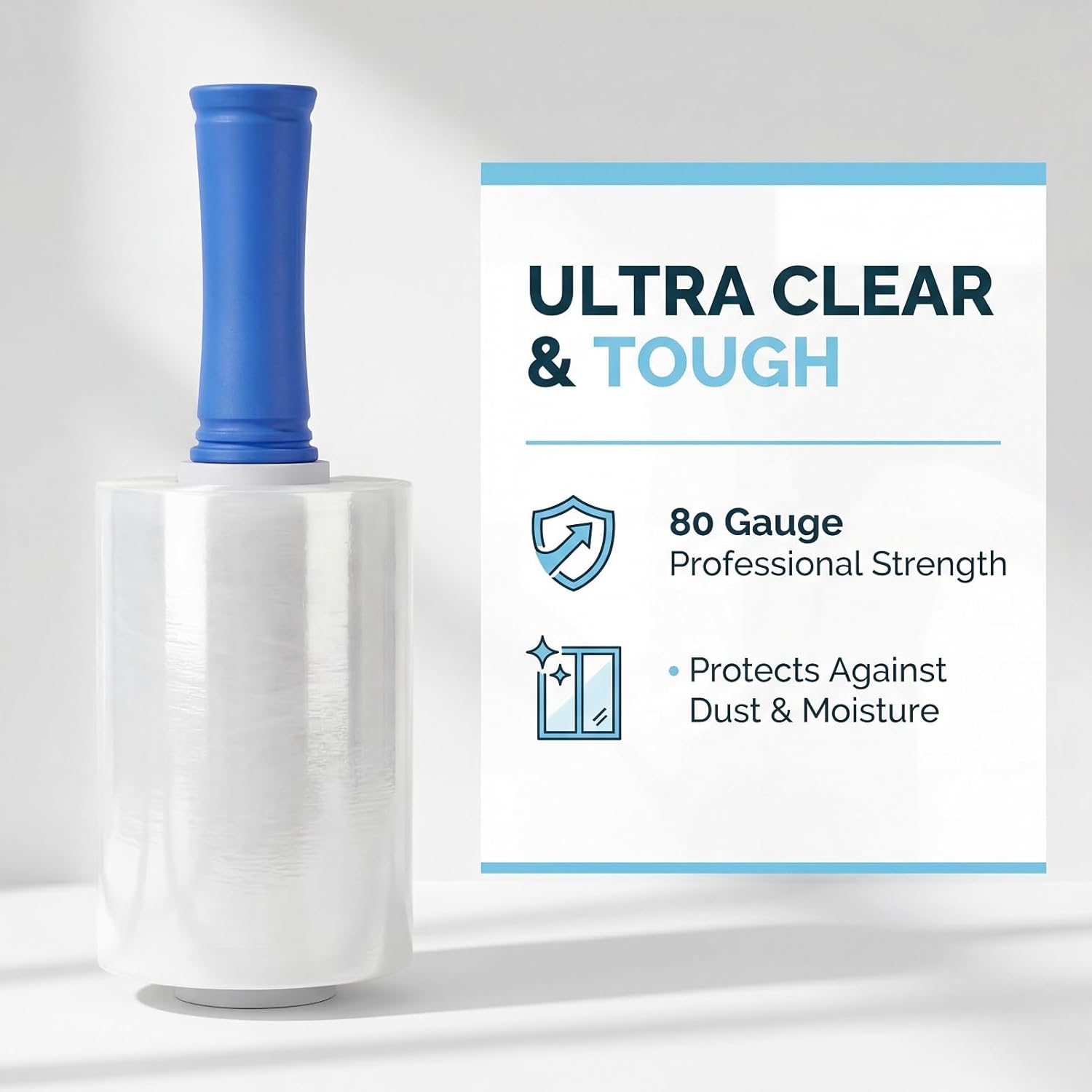 6 Pack Stretch Film Wrap for Moving, 5 Inch x 1000ft 80 Gauge Clear Self-Adhering Wrap with Handle for Moving, Packing, Shipping, Pallet & Furniture Protection