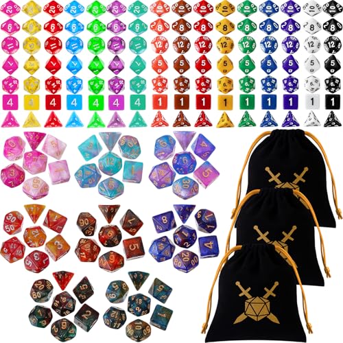 Yilloog 168 Pcs Polyhedral Dice Bulk, D4 D6 D8 D10 D12 D20, Classic Style