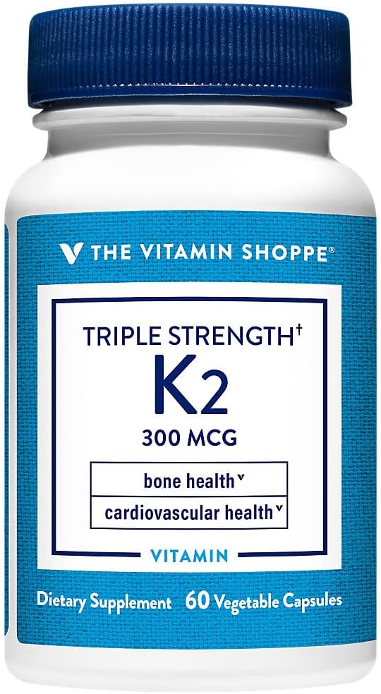 The Vitamin Shoppe Vitamin K2 MK-7 300mcg Triple Strength - Bone & Heart Health | Menaquinone-7 | 60 Vegetable Capsules | High Potency