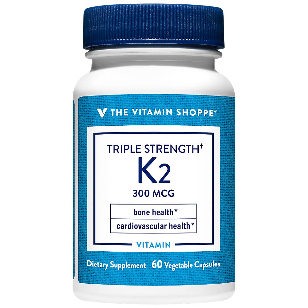The Vitamin Shoppe Vitamin K2 MK-7 300mcg Triple Strength - Bone & Heart Health | Menaquinone-7 | 60 Vegetable Capsules | High Potency 60 Count (Pack of 1)