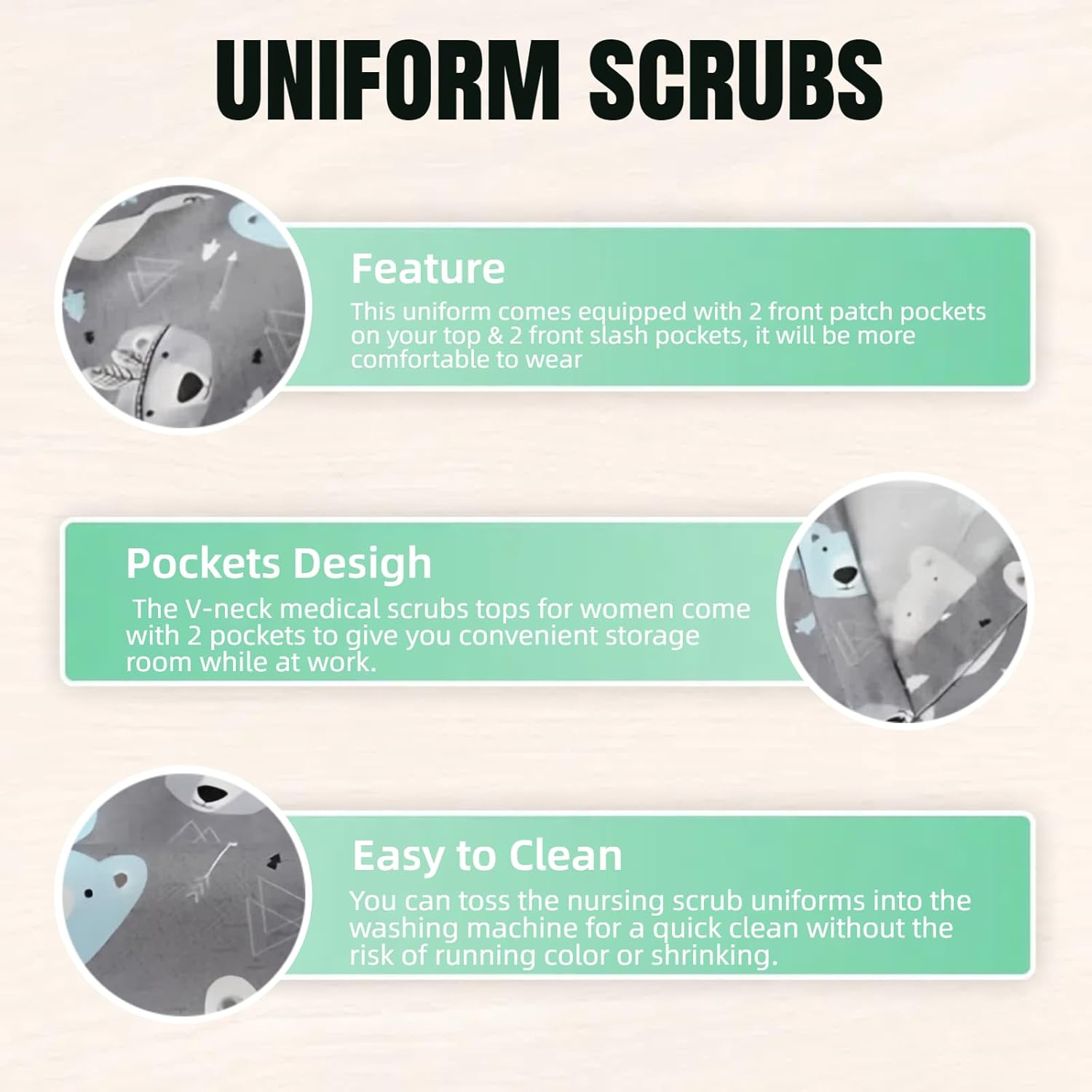 Printed Scrubs for Women,Medical Proffesional Workwear, V-neck Top & Scrub Pants with 9 Pockets - Image 6