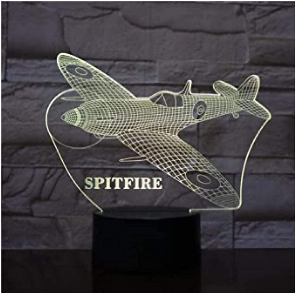 KJsdaADSA 3D Night Light Colorful Plane Spitfire Smart Remote Control Gradient Color Atmosphere Light Gift Touch Switch Room Decoration