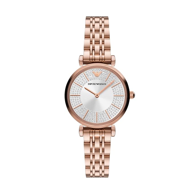 Emporio Armani Stainless Steel Gianni T-Bar Analog Silver Dial Women's Watch-Ar11446,Rose Gold Band