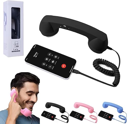 Auricular retro para iPhone, teléfono retro 2026 para teléfono celular, tableta, laptop, auriculares con llamada cómoda, con botón de respuesta,