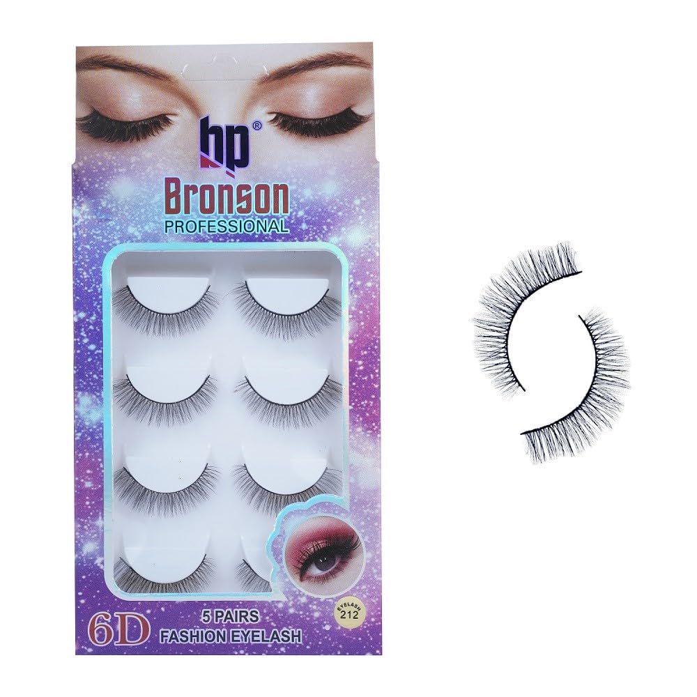 BRONSON PROFESSIONAL |False Eyelash 3D Effect Faux Mink Fake False Eyelash Long Natural Eyelashes | 5 pc eyelash no. 212 |Black Color|