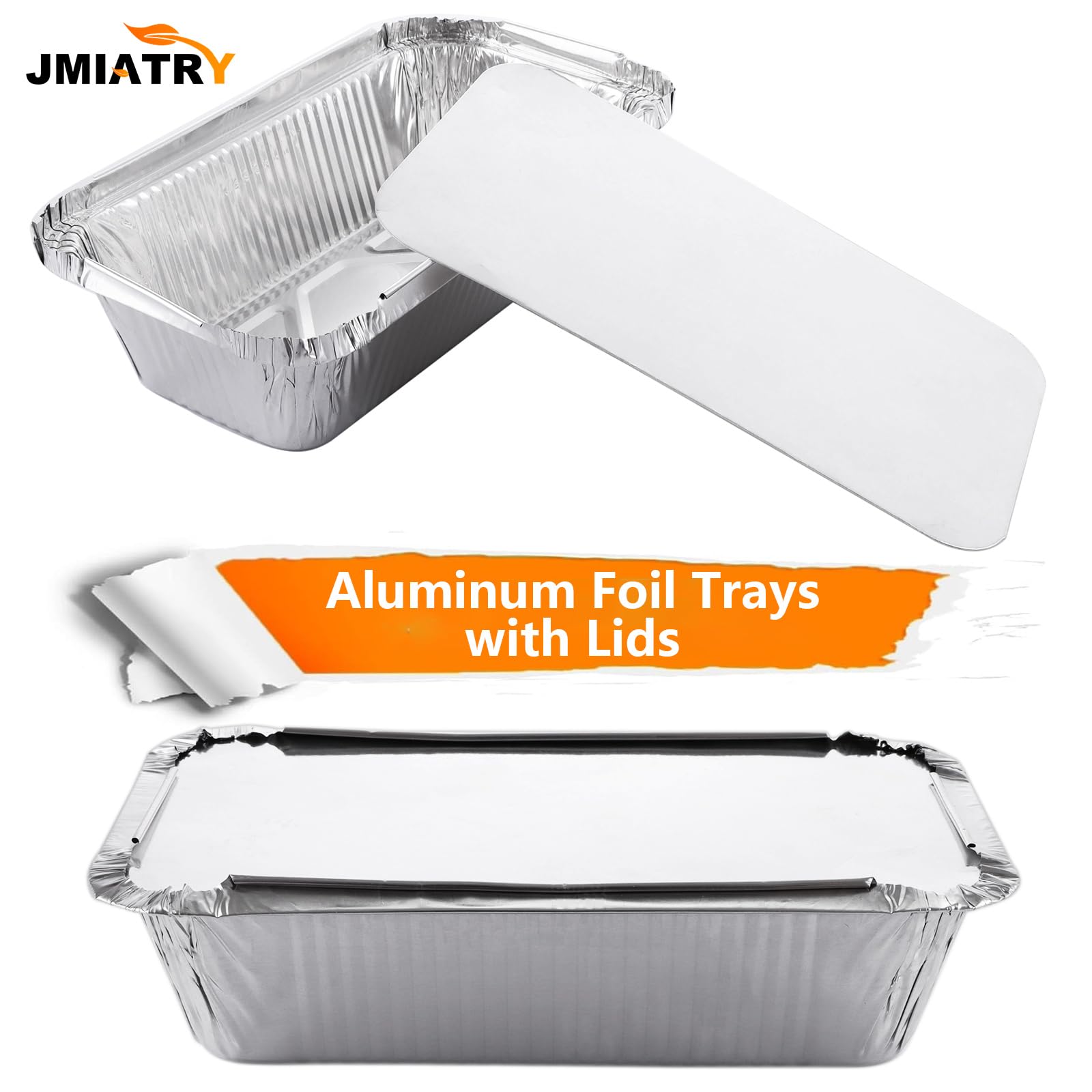 JMIATRY 125 bandejas de aluminio con tapas, 20 x 11 x 5,6 cm, recipientes desechables para alimentos con tapas, bandejas de aluminio de 680 ml para almacenamiento de alimentos, asar, hornear, asar y
