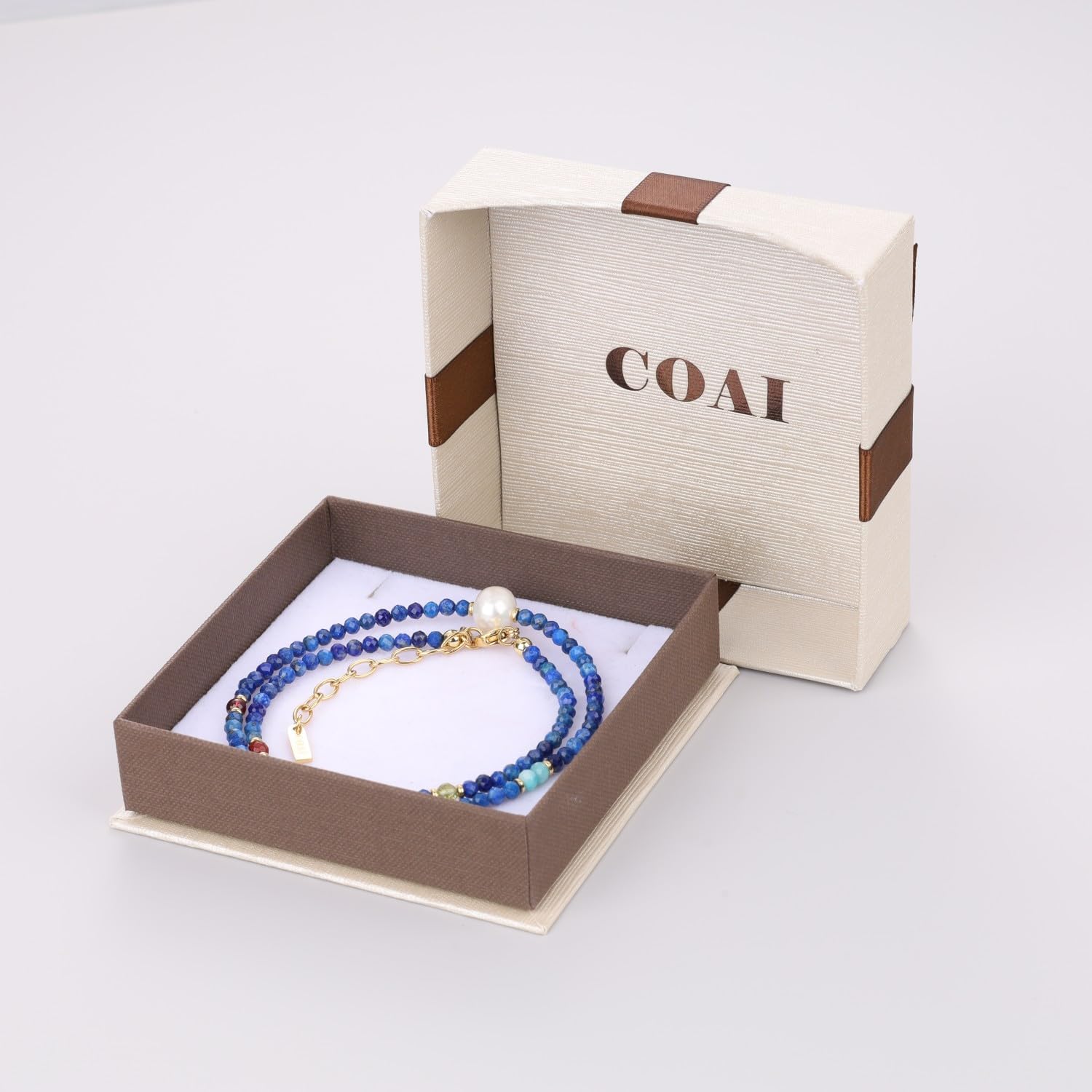 COAI Dainty Beads Crystal Necklace for Women, Natural Pearl Spinel Lapis Lazuli Beaded Necklace for Women Summer Beach Jewelry, 16" with 2" Extender