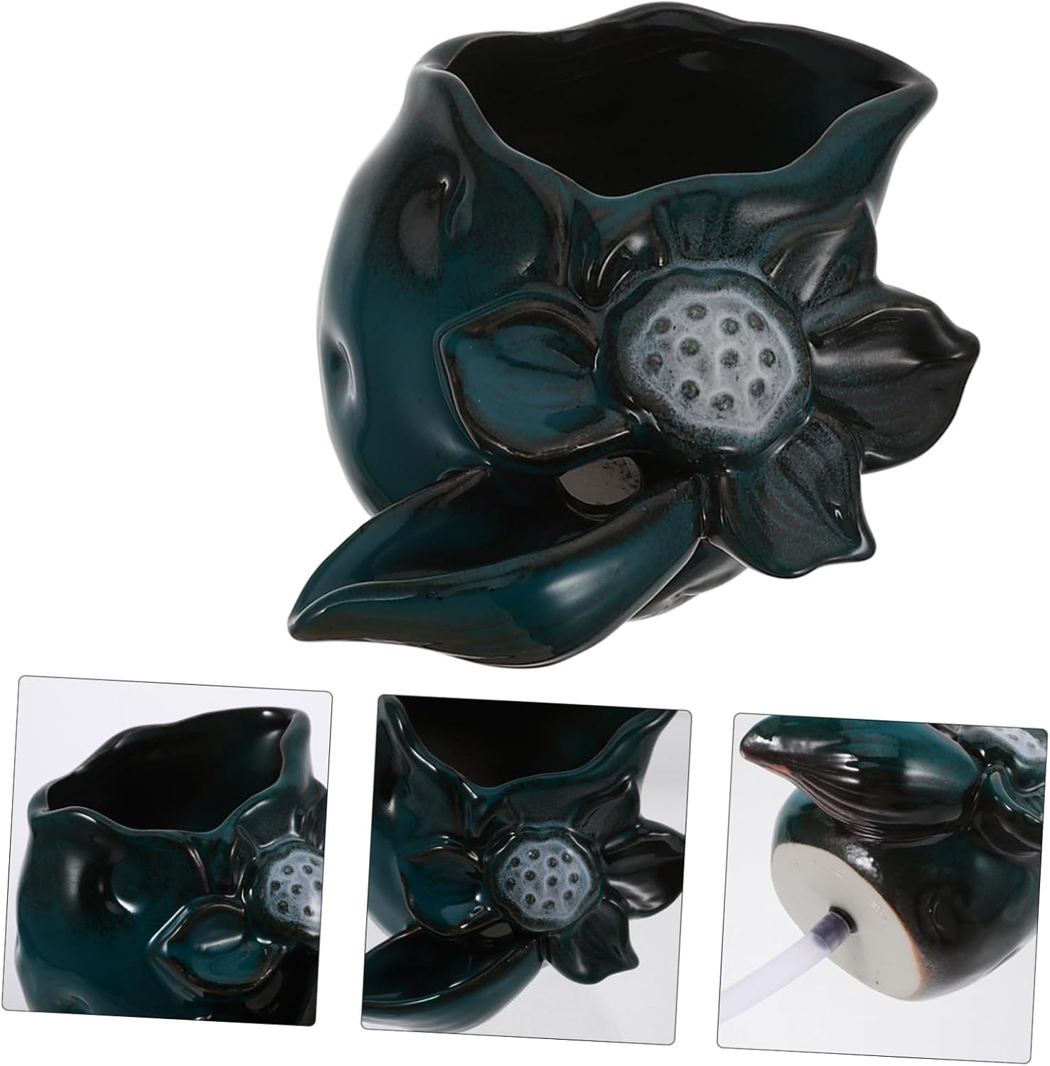 YARNOW Outdoor Fountain Decoration Ceramic Waterfall Fountain Part Pond Water Feature Accessory Simple Installation Green Lotus