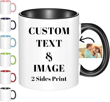 Personalized Coffee Mug Design Your Own Custom with Photo Text Logo Novelty Customized Gifts for Anniversary Birthday Christmas, for Dad, Mom, Husband, Wife 11oz Both Sides Print, Black