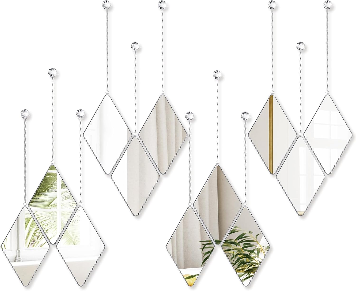 Qunclay 12 Pcs Diamond Wall Mirror Decorative Set Hanging