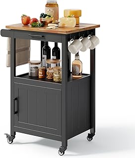 Qsun Kitchen Island on Wheels with Drawer, Storage Cabinet, Shelf and Si...