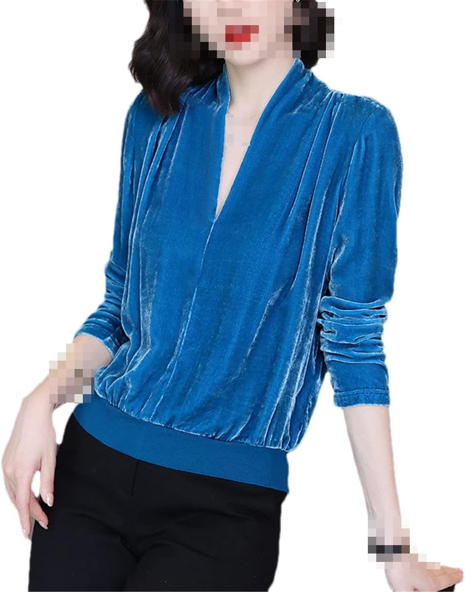 Ruereuu Women's Long Sleeve Velour Bottoming Shirt