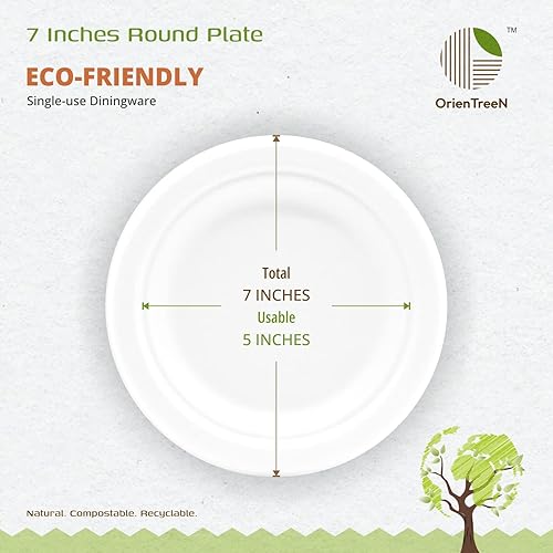 Miniatura 2 de Platos de papel 100% compostables para aperitivopostre de 7 pulgadas, resistentes paquete de 125 Plato de bagazo blanco desechable ecológico, hecho