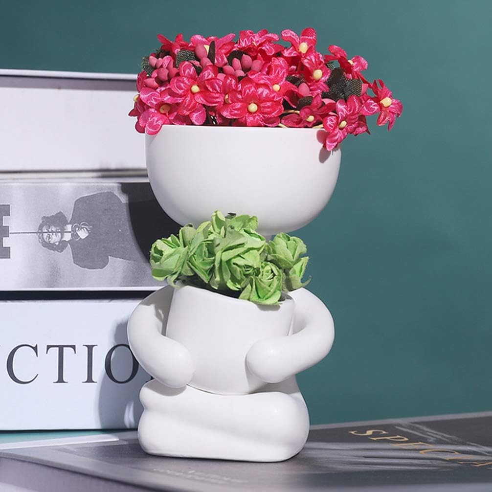 YARNOW 2Pcs Ceramic Plant Pot Sitting Human Shaped Succulent Flower Pot Small Human Face Succulent Plants Container Vase for Home Office Desktop Decoration - Image 5