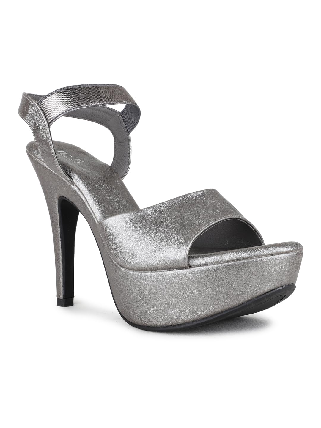 Womens Pewter Solid Round Toe Stiletto Heel Sandals