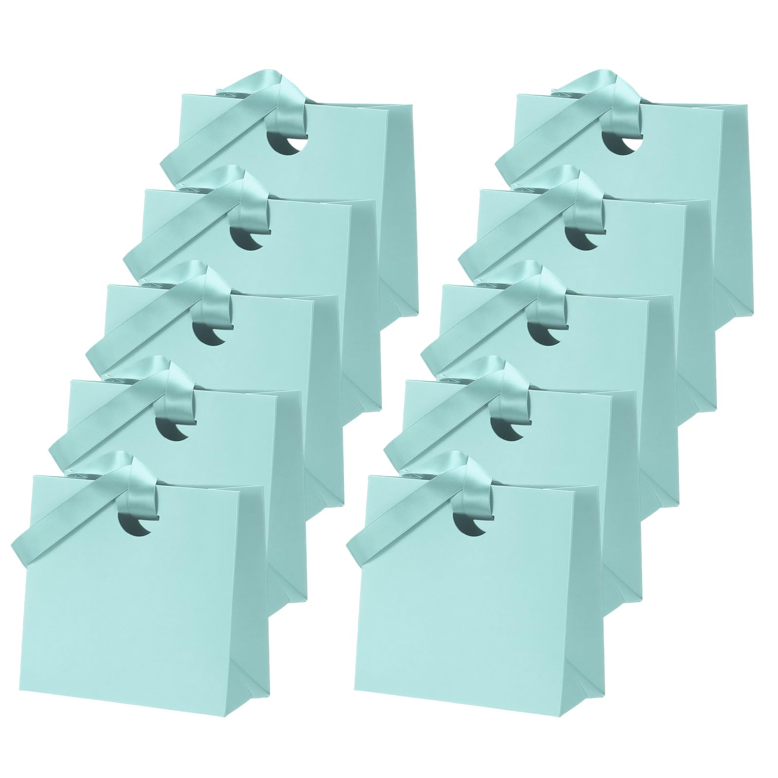 PATIKIL Gift Bags with Ribbon, (15.5 x 7.5 x 14.5cm, Sky Blue)(10Pcs), Medium Gift Wrap Bags with Handles, Suit for Wedding/Birthday/Bridesmaid/Party/Shopping