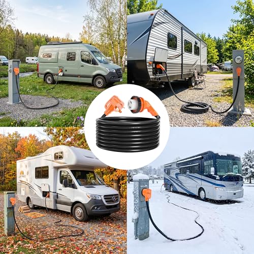Image of 30 Amp 75 Feet RV Power Cord with 135 Designed Handle and Twist Locking Connector, Heavy Duty 10 Gauge STW Pure Copper Wire, NEMA TT-30P to L5-30R with Cord Organizer for RV Trailer Campers