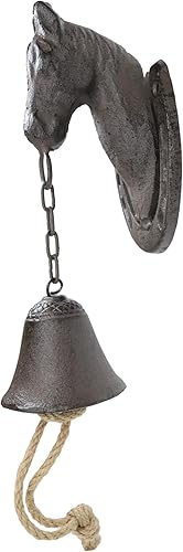 Miniatura 6 de Ebros Gift Cabeza de caballo de hierro fundido rústico vintage occidental con campana de herradura puerta pared cena campanas de granja al aire
