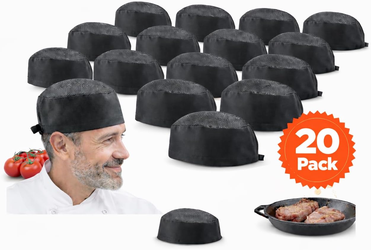 Chef Skull Cap – Adjustable & Breathable Mesh Chef Hats for Men Women Kitchen Cook Cap, Oil-Resistant Chef Works Hat