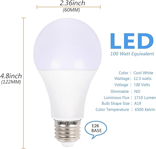 Miniatura 2 de Bombillas LED A19 de 6500 K, color blanco frío, 12.3 W, base de tornillo mediano E26, 1710 lúmenes, equivalentes a 100 W, bombillas LED no