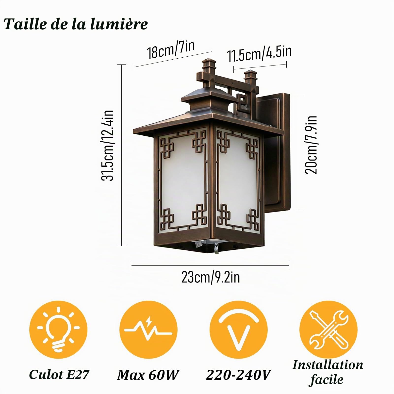 Chinois Rétro Extérieure Applique Murale Étanche En Aluminium En Verre Givré Applique Murale Style Japonais Simple Carré Antique Villa Porte Porte Jardin Terrasse LED Lumières E27 Décoration Lan