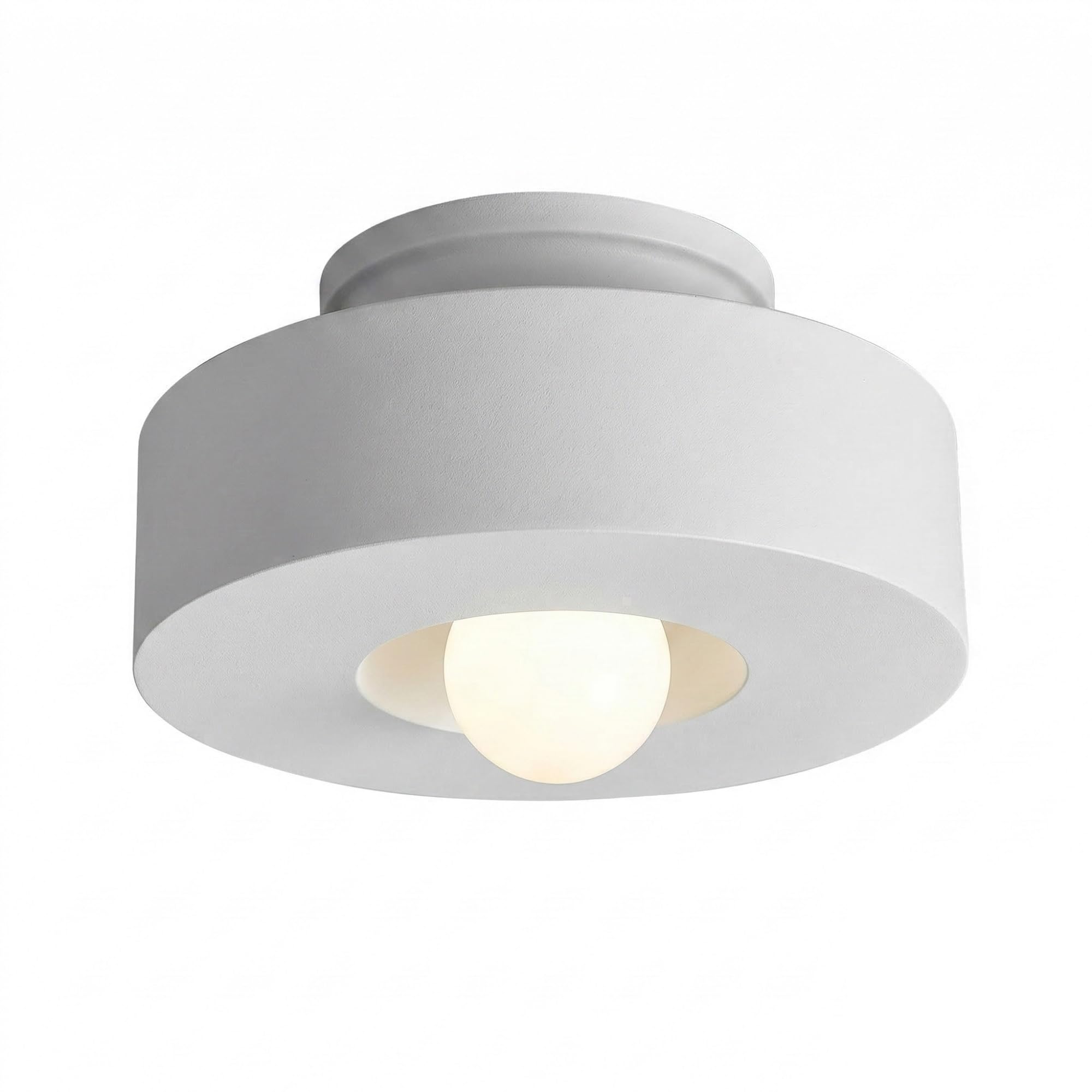 Resin Drum Flush Mount Ceiling Light, Round Bedroom Lamp, Reddish Brown Shade Low Profile Fixture for Hallway, Entryway, Cloakroom, Balcony, Study, Corridor, Apartment Foyer Residential(White)