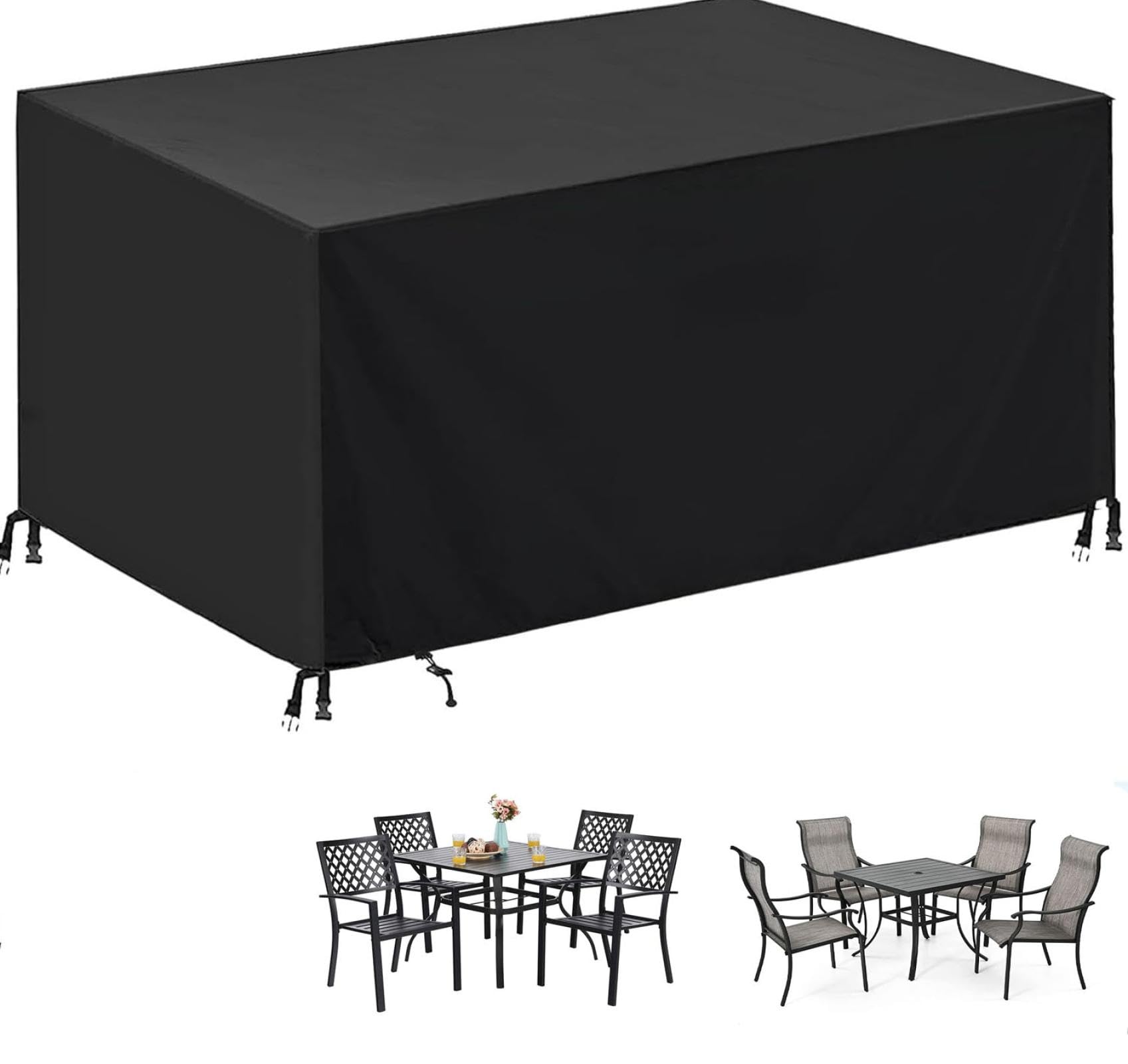 PEWFBS Gardens Rectangular Garden Furniture Covers 350x200x95cm Waterproof Heavy Duty 420D Oxford Fabric Patio Table Cover Anti-UV Outdoor Table and Chairs
