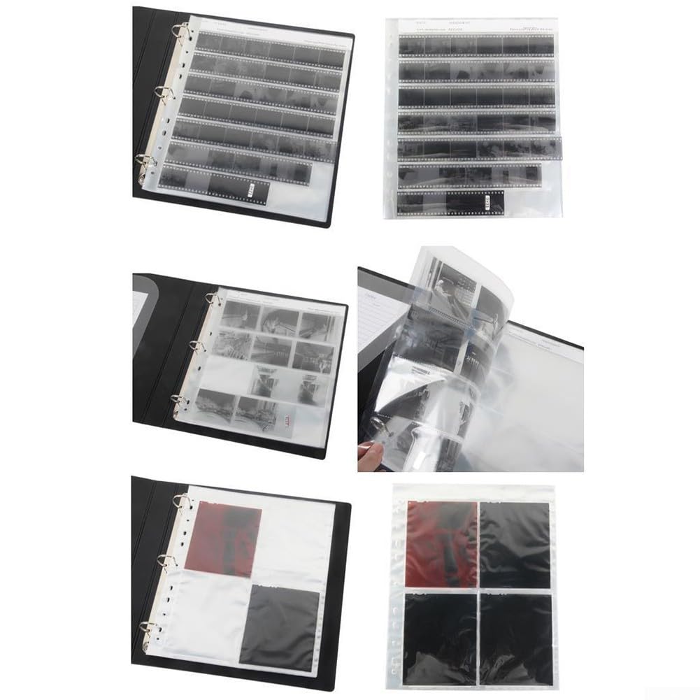Besttoolifes Lot de 50 feuilles de rangement pour diapositives de film sans acide - Noir et blanc - Pour formats 135, 120, 4 x 5, compatibles avec les albums standard - Classeurs à trois anneaux (135