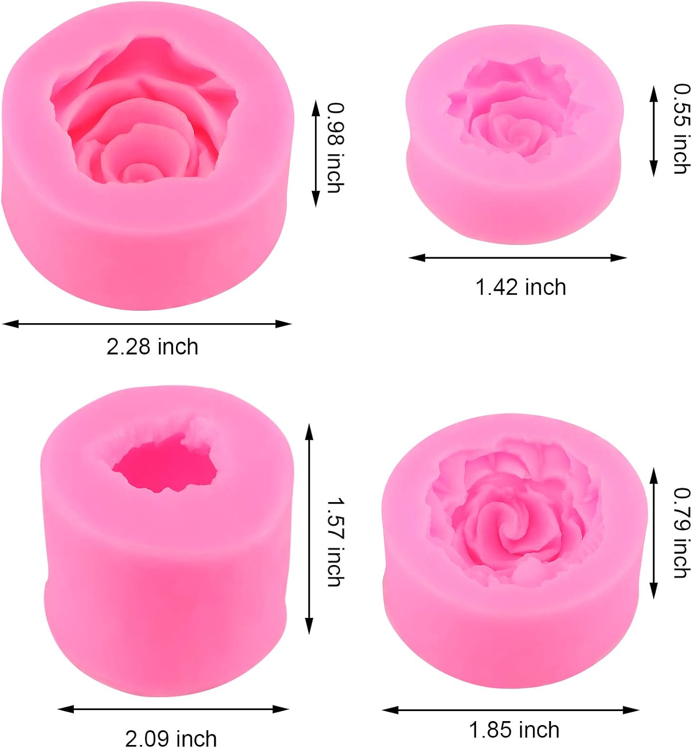 4 Pieces 3D Flower Silicone Soap Mold 3D Rose Flower Fondant Mold Flower Bloom Rose Shape Silicone Mold Resin Rose Candle Mold for Cake Decoration Chocolate Handmade Soap Candy Making