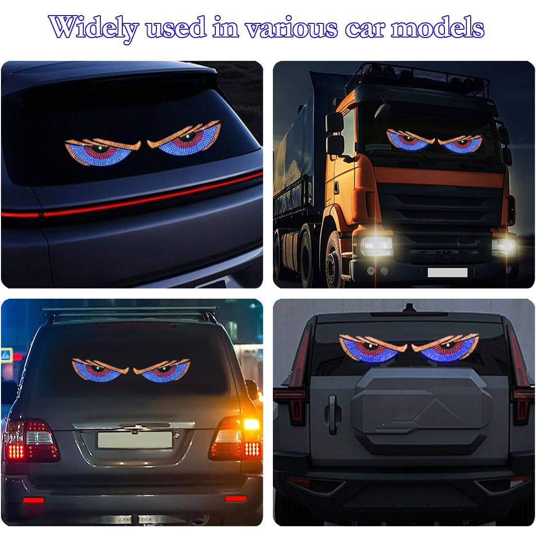 Yeux du Diable pour Voitures,12cm x 30cm Yeux LED pour Voiture,Yeux de Pare-Brise animés à LED,Grands Yeux pour Pare-Brise de Voiture