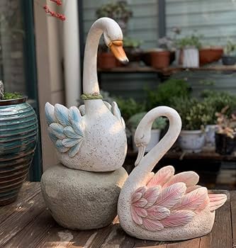 Amazon.co.jp: 人工植物、花の足、白鳥の彫刻の植木鉢、白鳥の像