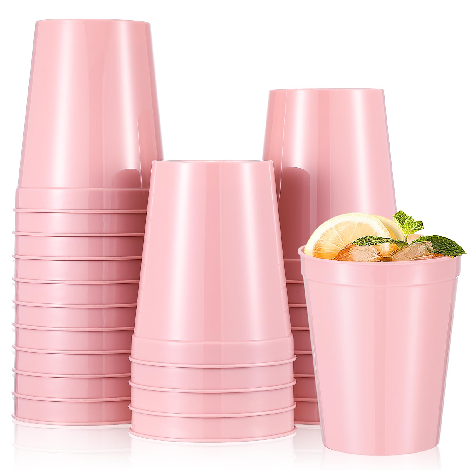 Mifoci 24 Pcs Stadium Plastic Cups Blank Reusable Drink Tumblers Bulk Stackable Drinking Stadium Tumbler for Birthday Party Weddings Mardi Gras(16oz,