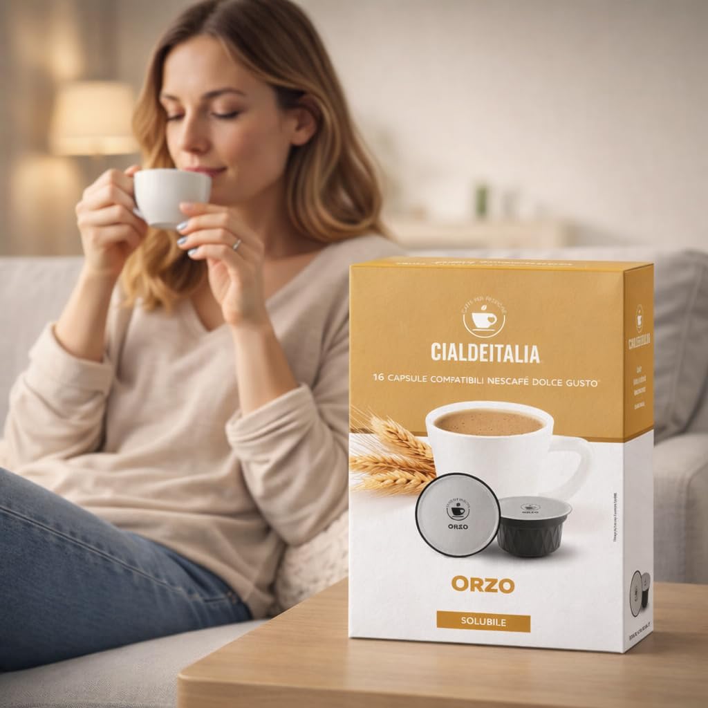 Cialdeitalia - Orzo Capsule Compatibili con macchine Nescafé Dolce Gusto, Bevanda Solubile d’Orzo Senza Caffeina dal Gusto Naturale, 192 Capsule