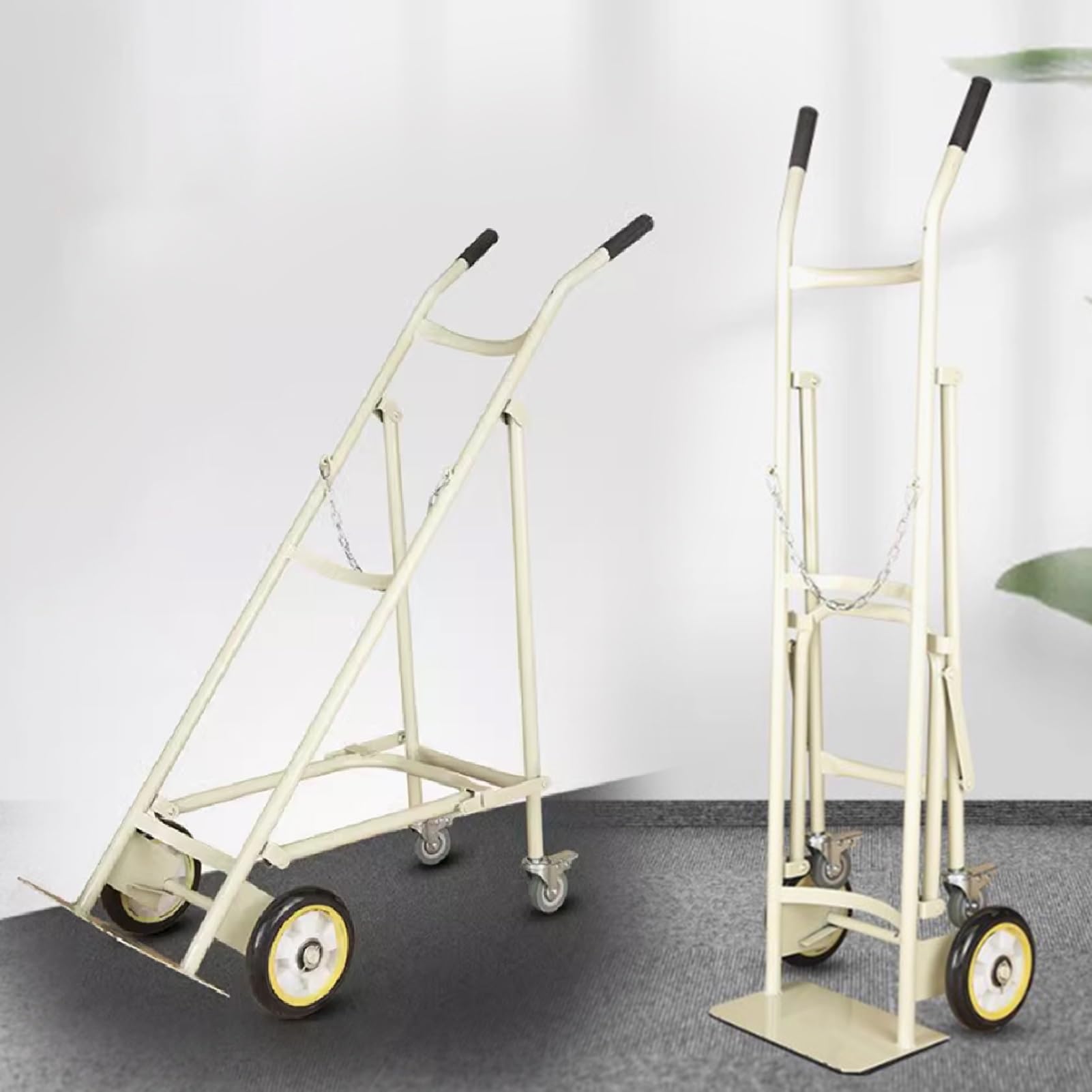 Gas cylinder trolley, Cylinder Tank Holder Single Oxygen Cart Dolly for Laboratory, Portable Rolling Gas Fixed Shelf with Wheels(White)