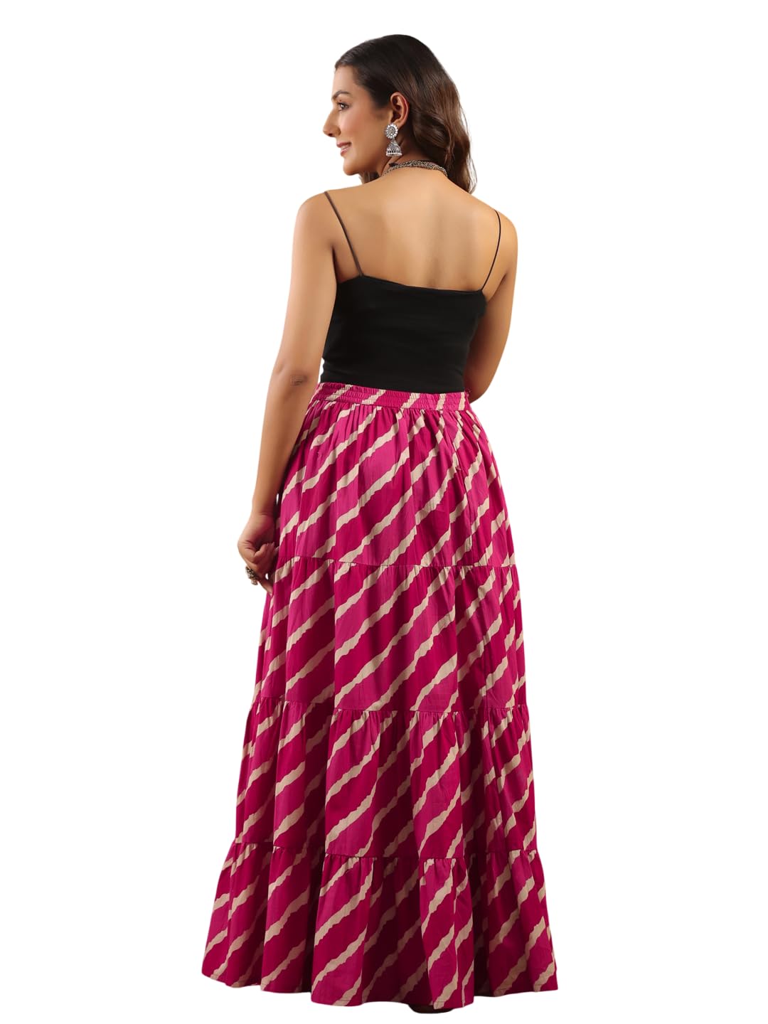 Women’s Cotton Leheriya Printed Long Skirt | Flared Tiered Maxi Skirt | Ethnic