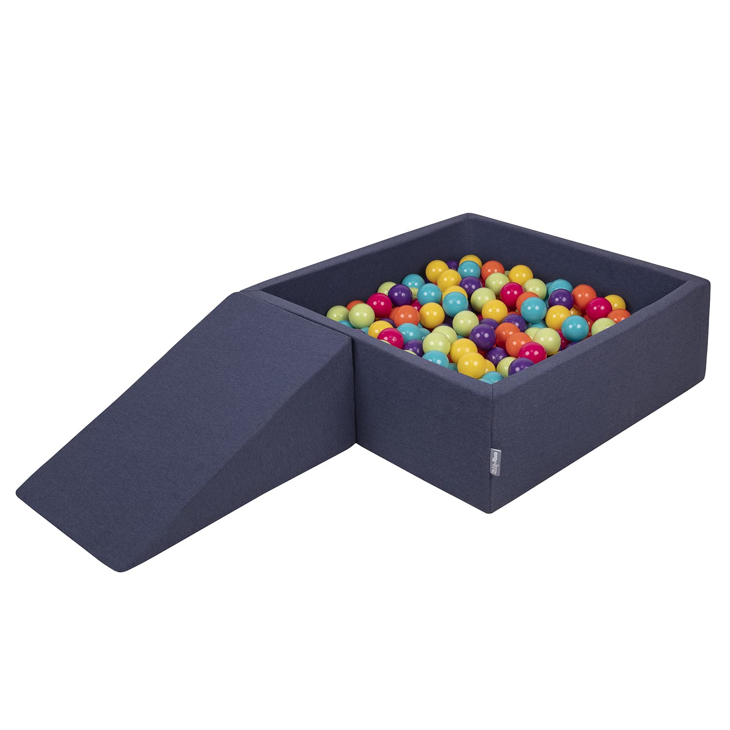 KiddyMoon Foam Playground For Kids With Square Ballpit (200 Balls ∅ 7Cm/2.75In) Soft Obstacles Course And Ball Pool, Made In The EU, Darkblue:Lgreen/Yellow/Turquoi/Orange/Dpink/Purple
