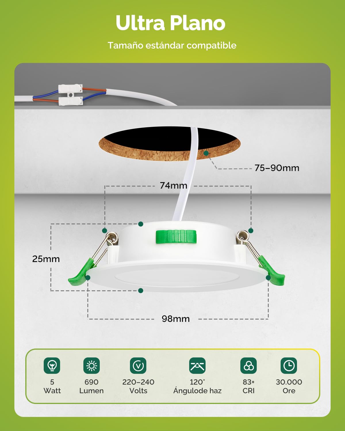 Fondiiz Downlight LED Techo Empotrable 5W 690lm, Focos LED Interior techo Luz Calida 3000K Luz Neutra 4500K Luz Frío 6000K, IP44 Ojos de Buey Led para Techo Baño, Corte 75mm-90mm, 6 Pack
