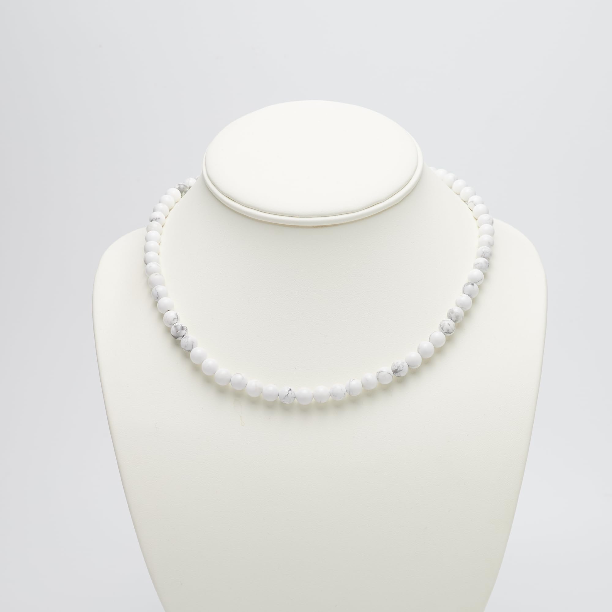 Collana girocollo fatta a mano con pietre preziose da 6 mm per donne e ragazze - Gioielli con perline di cristallo curativo con pietre preziose naturali (Turchese bianco)