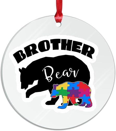 Miniatura 40 de Adorno de Navidad Mama Bear Novedad Acrílico Adornos de Navidad Mama Bear Autismo Rompecabezas Colorido Oso Navidad Colgante Ornamento Puzzle Piezas