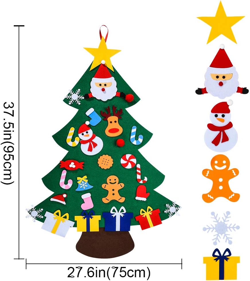 Felt Christmas Tree for Kids - 3.3 FT 3D DIY 26pcs Detachable Ornaments, Xmas Decorations Wall Hanging Gifts for Kids& Christmas Decorations