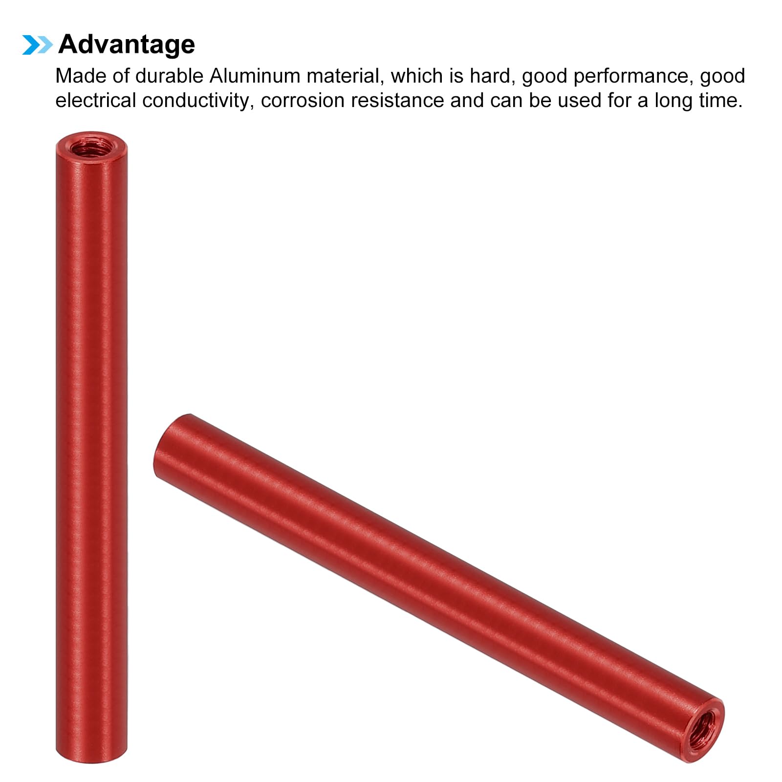PATIKIL 6pcs M3 Metal Threaded Standoff Spacer Nuts, Round Aluminum Spacers Female Coupling Screws, 1/8" ID x 3/16" OD, Red, (55mm L) - Image 4
