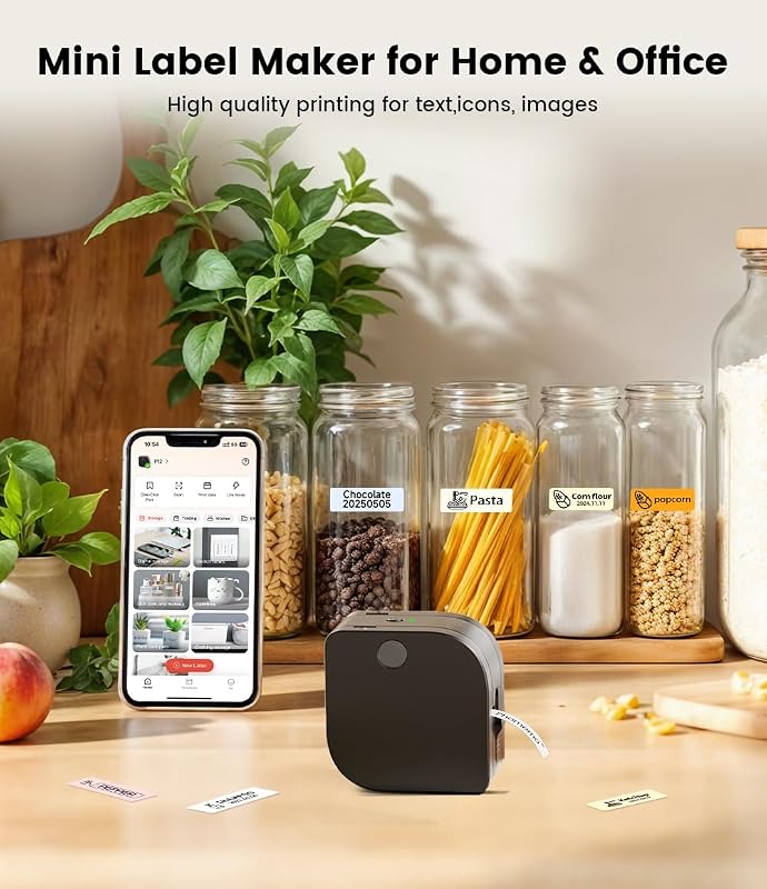 Phomemo P12 Mini Bluetooth címkenyomtató szett 3 tekerccsel, öntapadós termékek, iOS Android