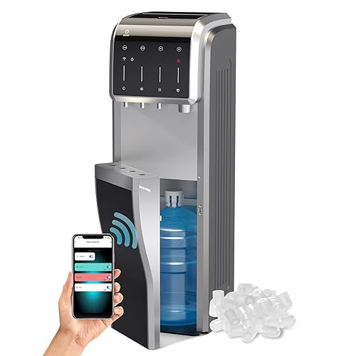 ICEPURE 5-in-1 Water Cooler with Ice Maker, Bottom Load for 5 Gallon Bottle, WIFI, Bullet and CrushedChewable Ice, 35lbs24H, Hot and Cold Water,