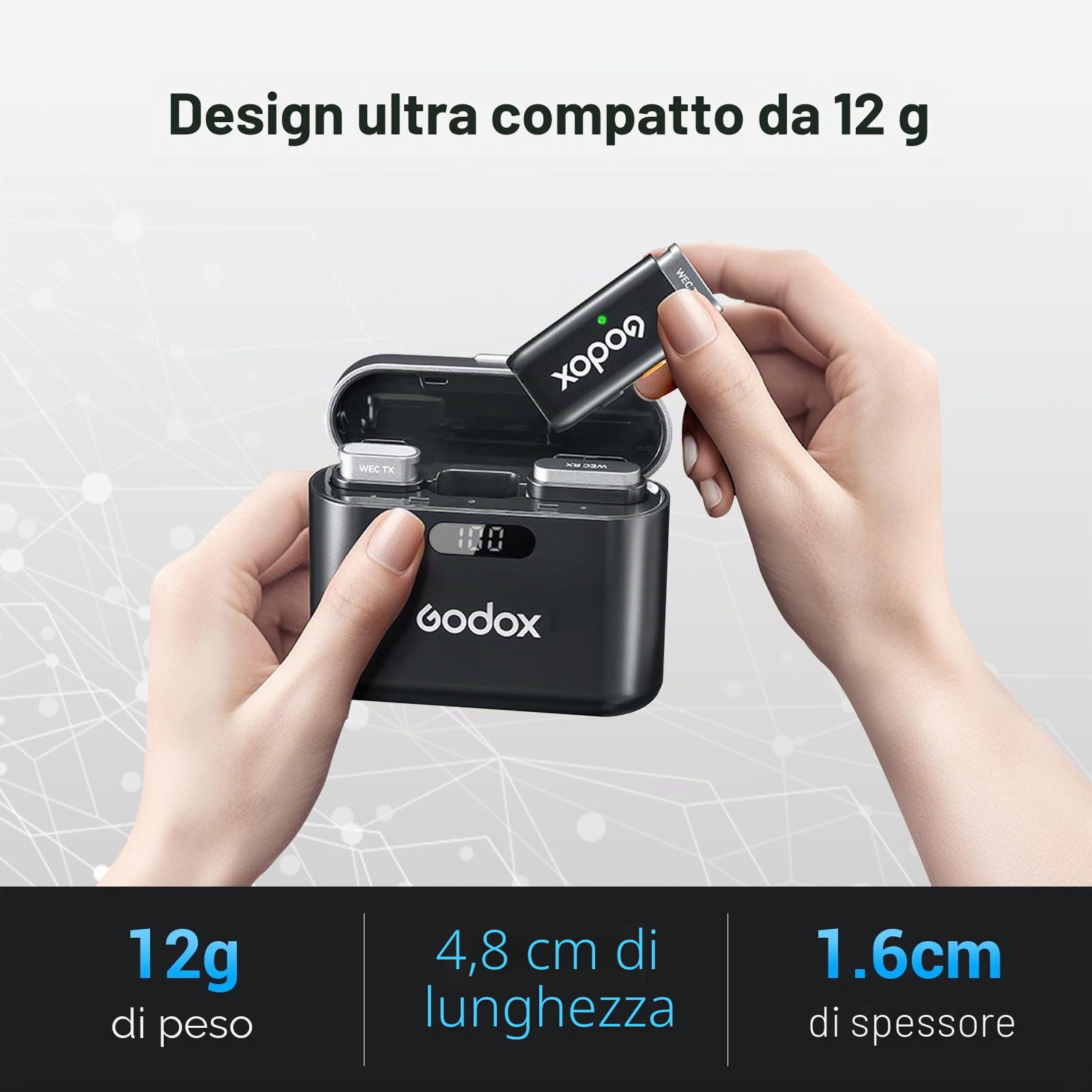 GODOX WEC kit2 Microfono lavalier wireless 2.4G a doppio canale,Durata batteria 8 ore, portata 200 m, cancellazione del rumore con custodia di ricarica per fotocamere, smartphone, PC, TikTok, YouTube