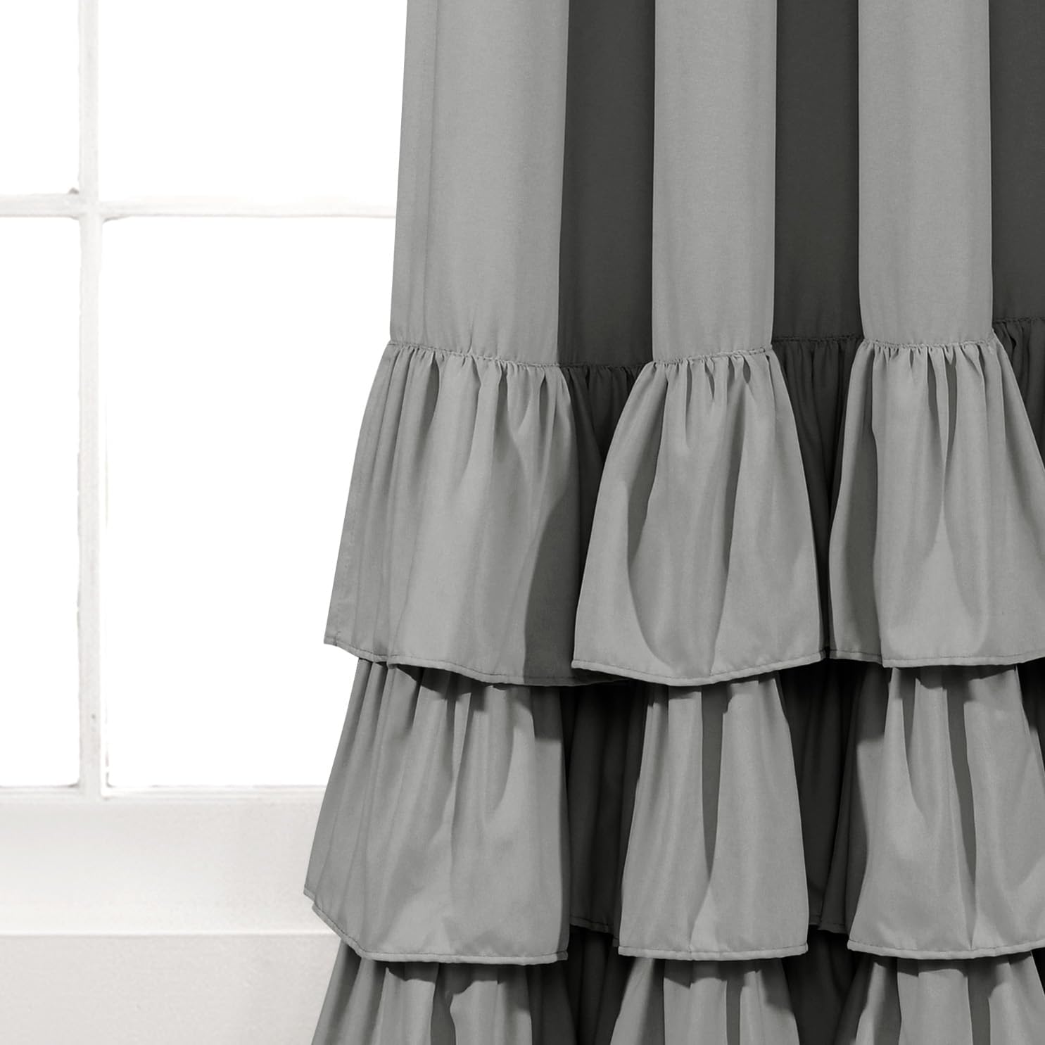 Lush Decor Allison Ruffle Light Filtering Window Curtain Panels Pair 40" W x 84" L Dark Gray - Coquette Curtains for Bedroom - Ruffle Curtains Kids image 3