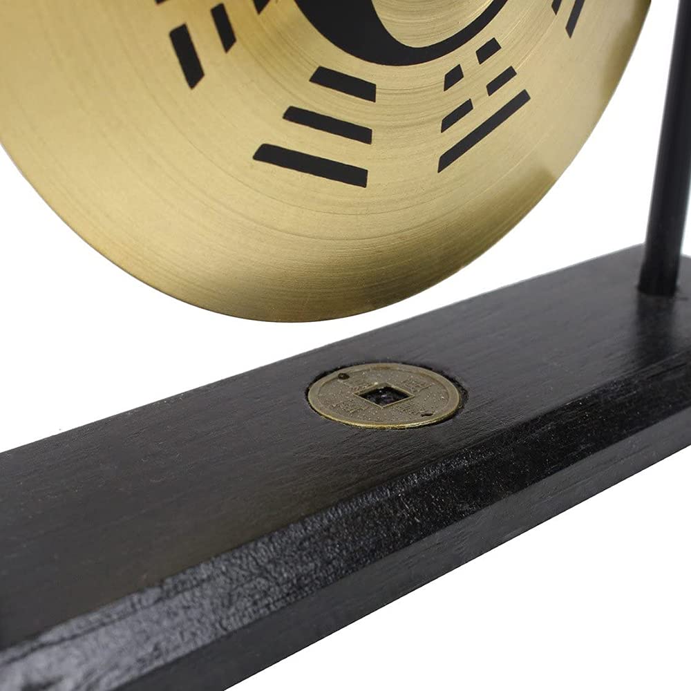 lyrlody Gong Cinese da Tavolo, Colpo di Gong da Tavolo con Base in Legno, Decorazione Zen in Legno e Rame, per il Soggiorno 'ufficio Domestico (Diagramma Bagua)