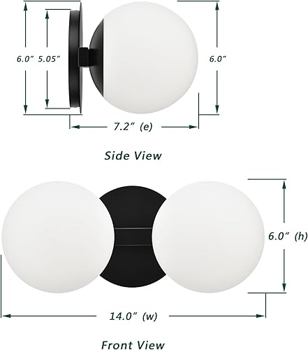 Miniatura 4 de Lámparas de tocador de baño, modernas 2 luces de globo para pared, color negro mate, lámpara de montaje en pared de porche para baño, espejos, Mate