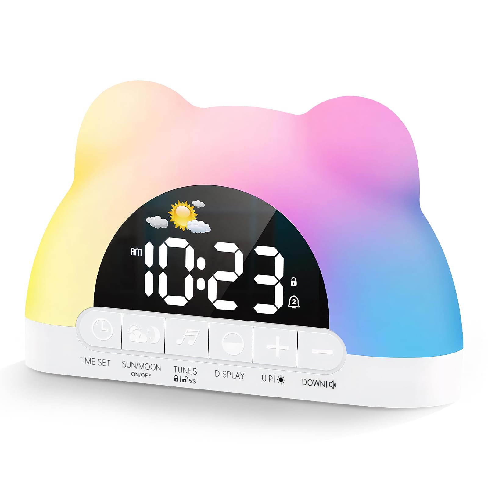 Reloj despertador digital infantil con simulador de amanecer y luz nocturna RGB de 11 colores
