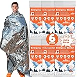 Phafaloop 6 Pack Emergency Thermal Blanket Survival, 84” x 64” Extra Large Mylar Blankets for Outdoor, Space Blanket, Silver Foil for Survival, Survival Kit Camping Blankets, Body Warmer, Hiking